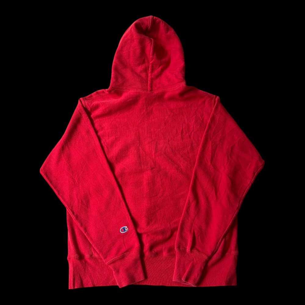 Champion Reverse Weave Hoodie Mens Medium Red GF68 Script Logo Vintage Tag - Picture 3 of 10
